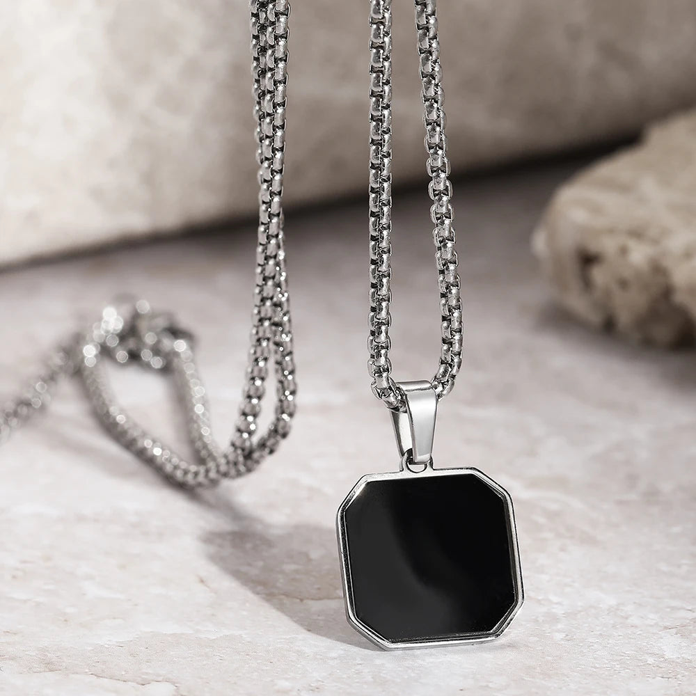 Black Geometric Square Pendant Necklace