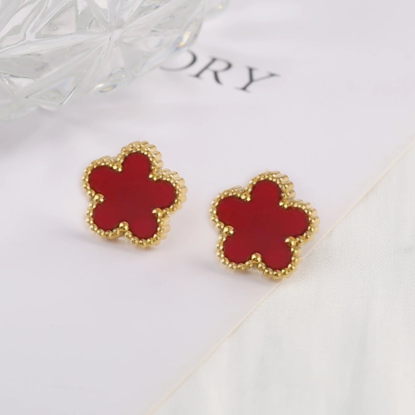 EJ High-Quality Stainless Steel Five-Leaf Flower Clover Studs Earrings