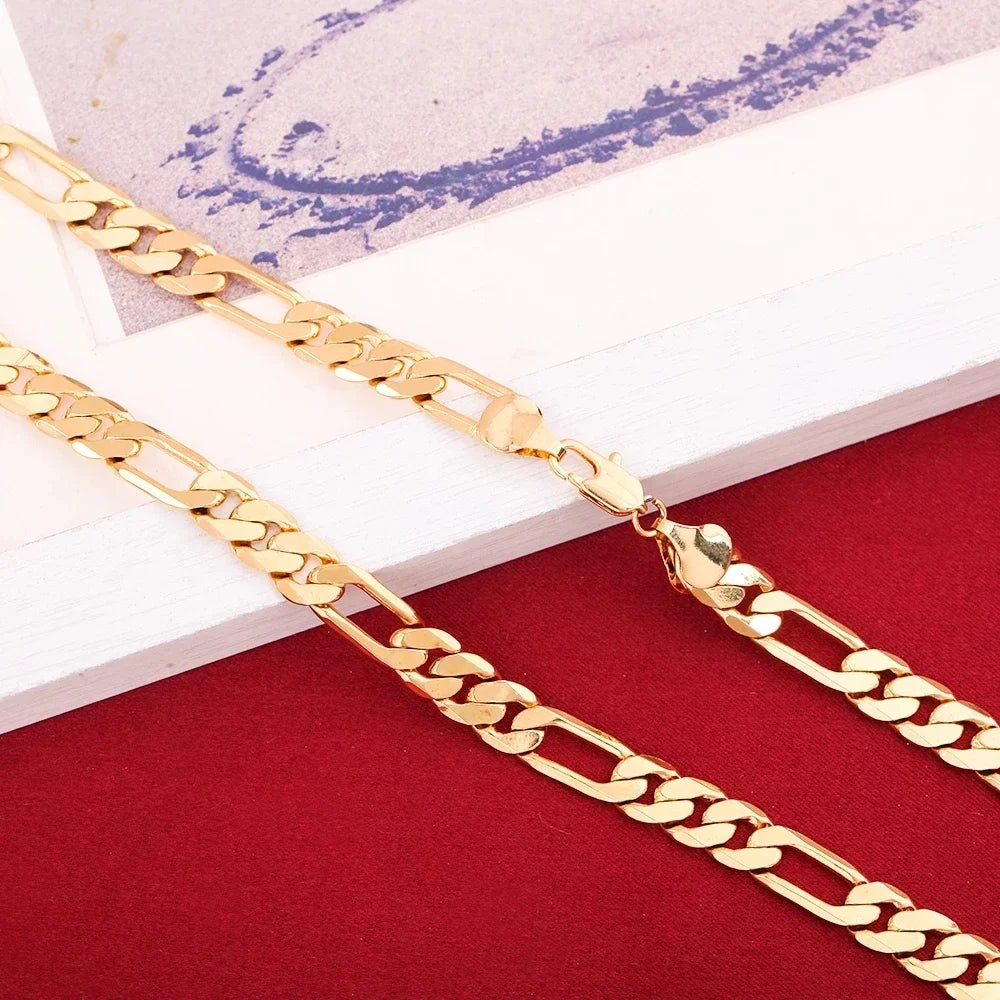 Fine 925 Sterling Silver 18K Gold 6MM Geometry Bracelets Neckalce Set