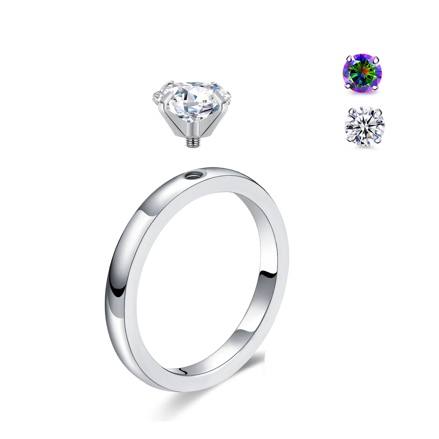 Solitaire  Stainless Steel Rings Interchangeable Cubic Zirconia