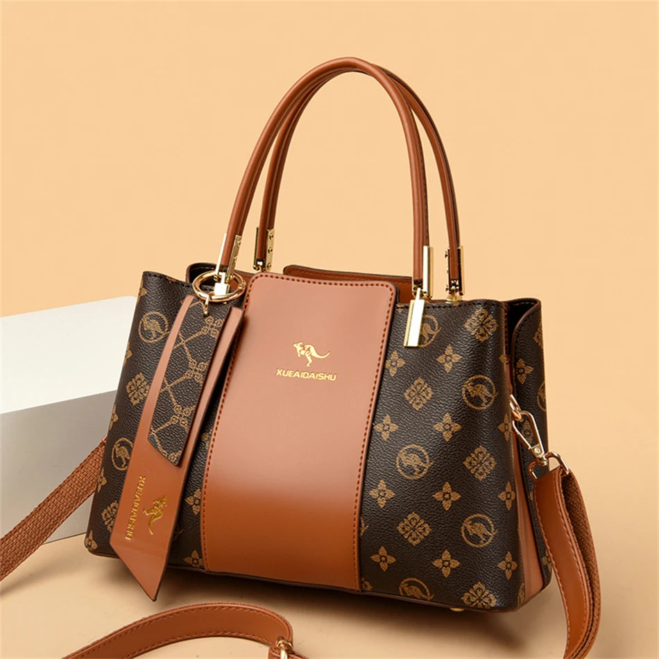 Luxury Handbag Fashion Print Large Capacity Soft Leather