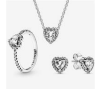 Silver heart ring, necklace and earrings set