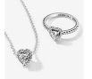 Heart necklace and ring set in 925 silver and zirconia