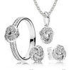 Classic knot/braided necklace, earrings and ring set in silver