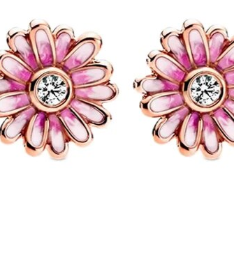 Pink flower necklace and earrings set in rose gold plated and 925 silver base