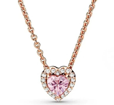 Pink heart necklace and earrings set in silver and rose gold plated