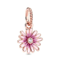 Pink flower necklace and earrings set in rose gold plated and 925 silver base