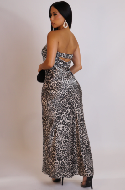Playful Kiss Midi Dress -Animal print/ Black