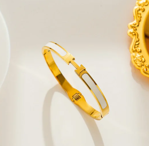 EJ Round Titanium Steel 18k Gold Plated Bangles