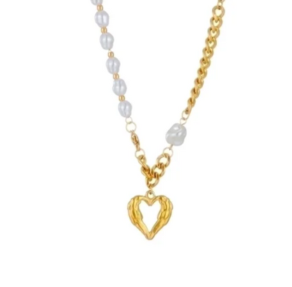 EJ Fashion Simple Hollow Heart-shaped Pearl Gold Necklace