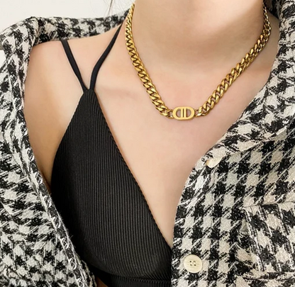 EJ Luxury Geometric Titanium Steel 18k Gold Plated Necklace