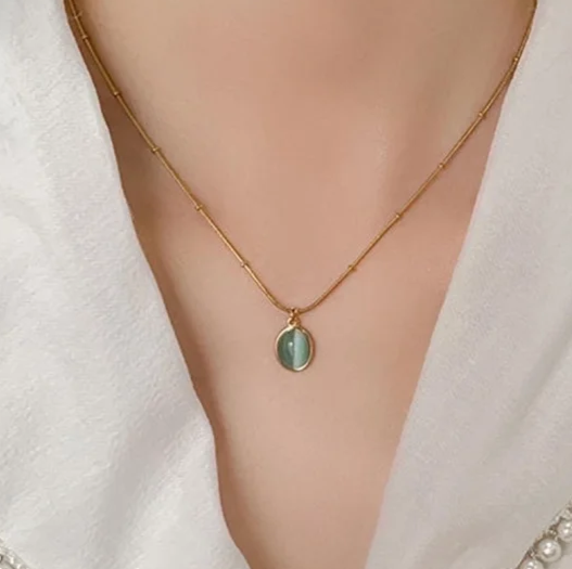 EJ Light Blue Opal Gold Necklace