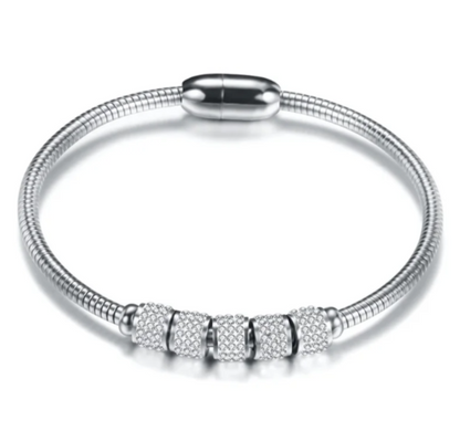 EJ  Round Stainless Steel  Diamond Bangle