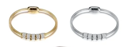 EJ  Round Stainless Steel  Diamond Bangle