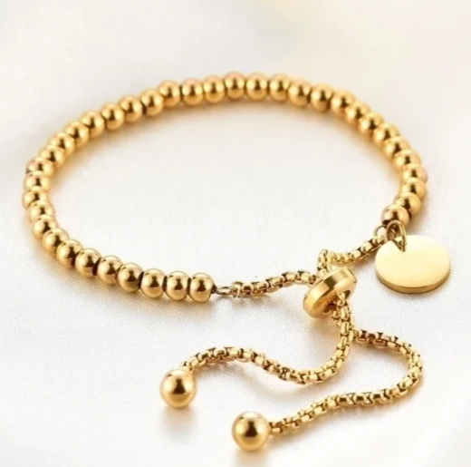 EJ 18k Gold Plated Beaded Titanium Steel Adjustable Bracelet