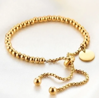 EJ 18k Gold Plated Beaded Titanium Steel Adjustable Bracelet
