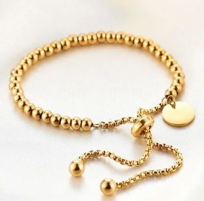 EJ 18k Gold Plated Beaded Titanium Steel Adjustable Bracelet