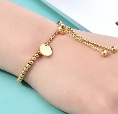 EJ 18k Gold Plated Beaded Titanium Steel Adjustable Bracelet