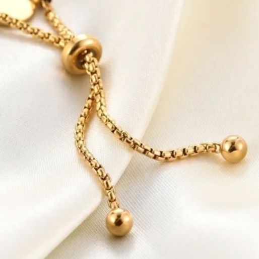 EJ 18k Gold Plated Beaded Titanium Steel Adjustable Bracelet