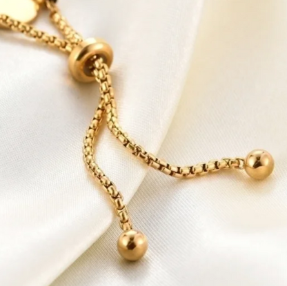 EJ 18k Gold Plated Beaded Titanium Steel Adjustable Bracelet