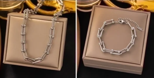 EJ Stainlless Steel Casual Minimalist Plating Chain Solid Color Bracelets  Necklace