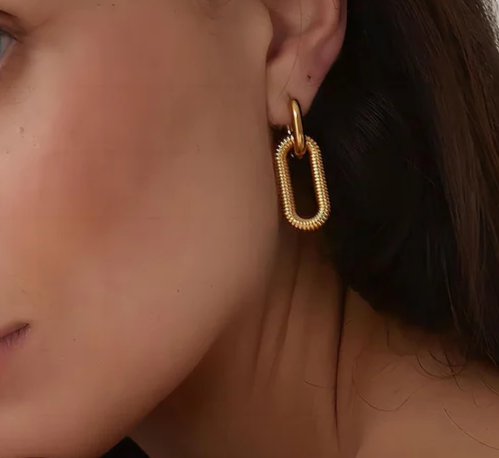 EJ  Convertible Circle Stainless Steel Pvd 18k Gold Drop Earrings