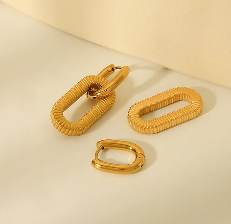 EJ  Convertible Circle Stainless Steel Pvd 18k Gold Drop Earrings