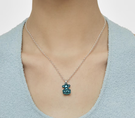 Silver Necklace with Sterling Silver Pendant with a Small Blue Bear