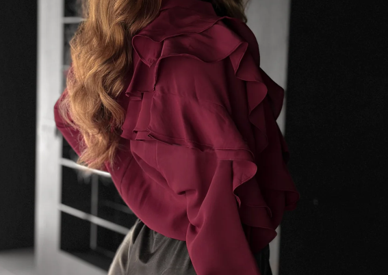 Ruffle Layered Shirt Blouse-Wine