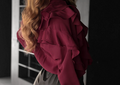 Ruffle Layered Shirt Blouse-Wine