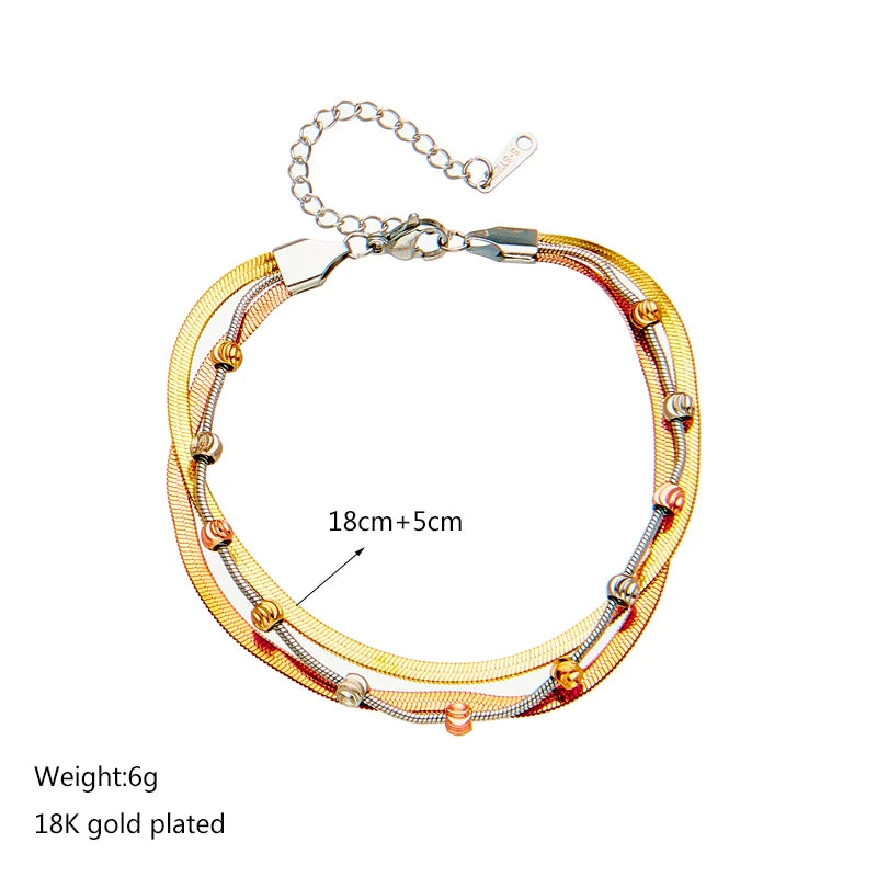 Stainless Steel 3 in 1 Chains Bracelet For Women Fashion Girls Flat Snake Chain Wrist Jewelry