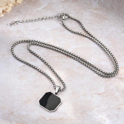 Black Geometric Square Pendant Necklace