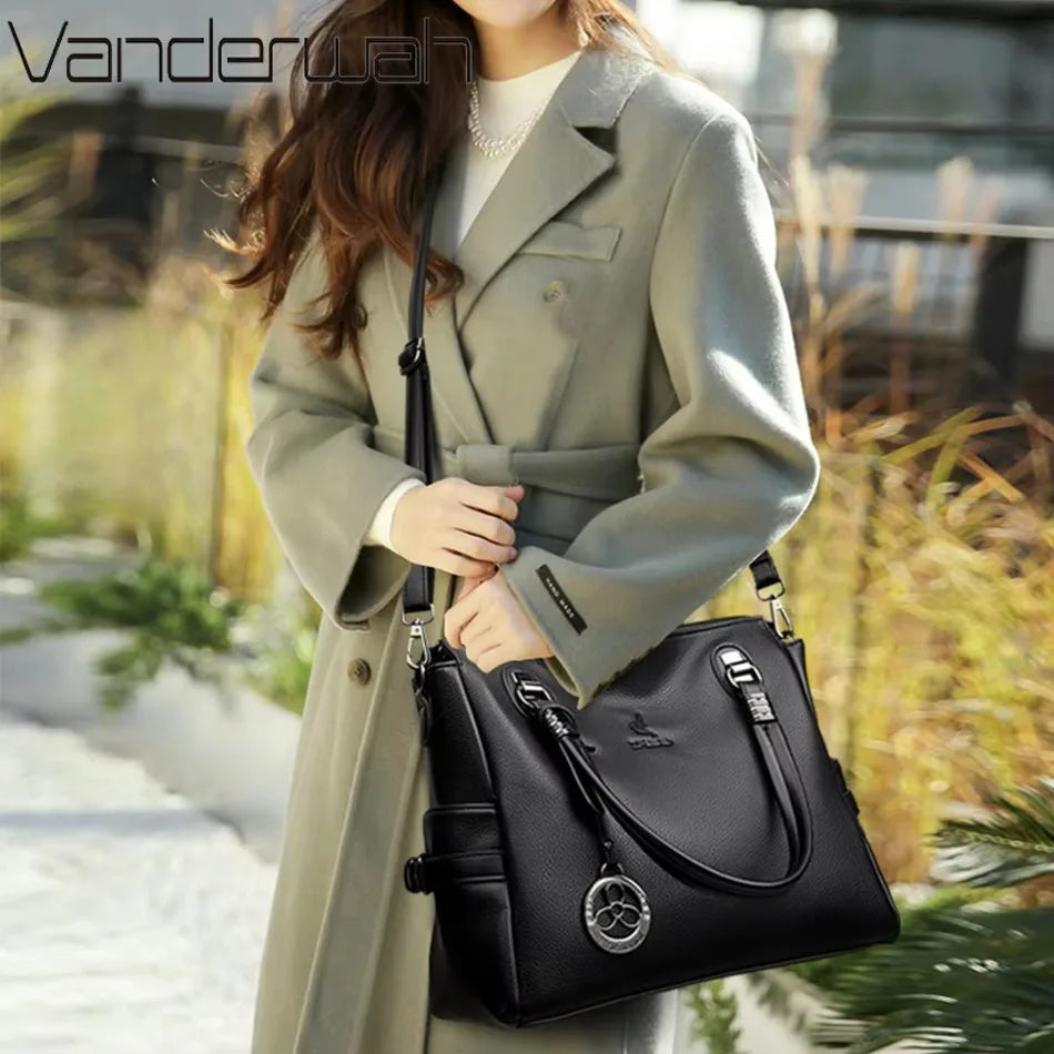 Luxury Handbag Fashion Print Large Capacity Soft Leather