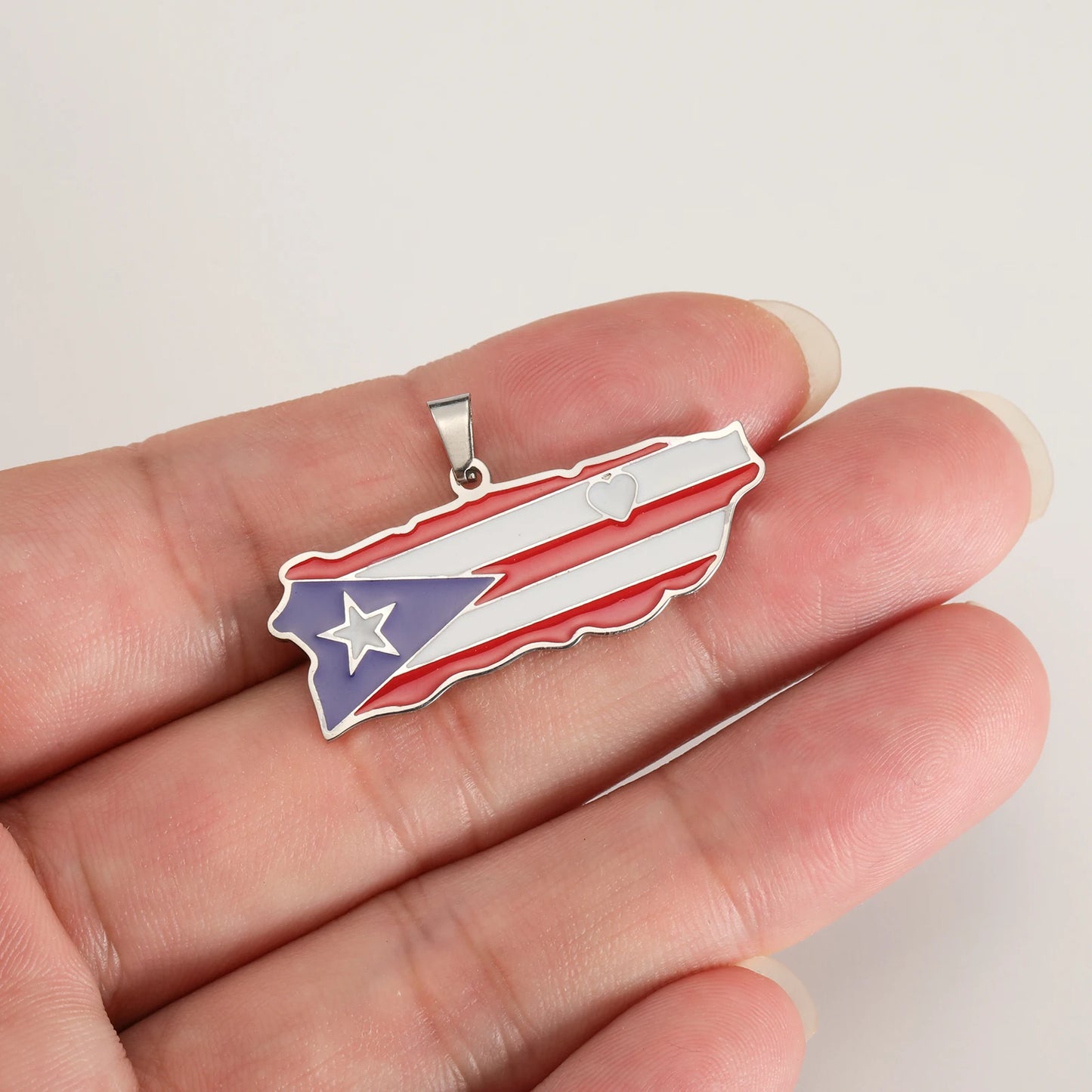 Puerto Rico Map Flag Pendant