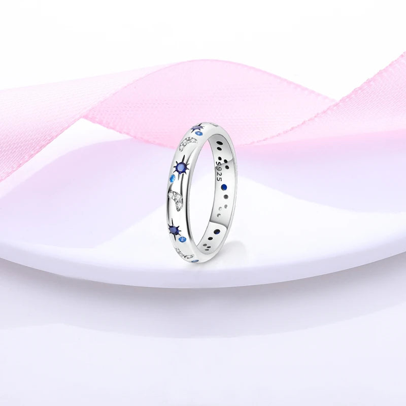EJ 925 Sterling Silver Earrings Ring Set Sparkling Star Hoops Earrings
