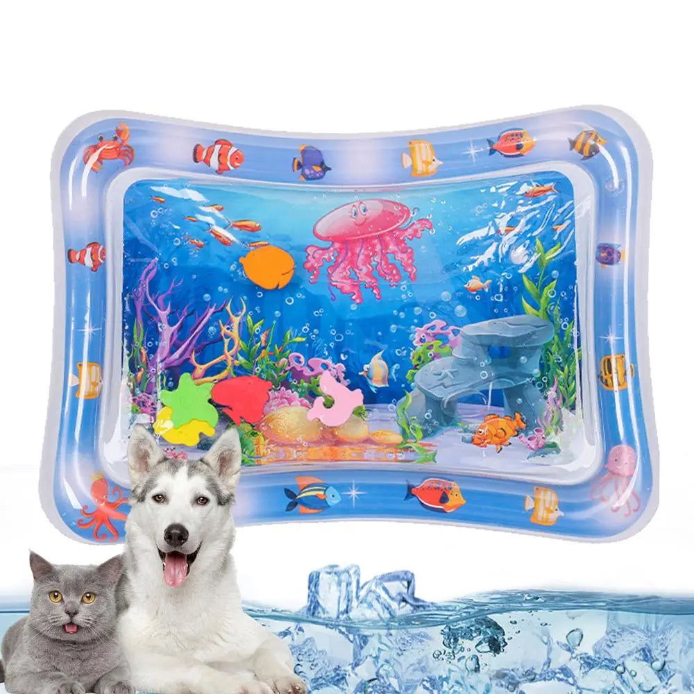 Cats Sensory Water Play Mat With Fish Thickened Inflatable Water Bed