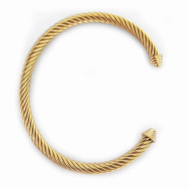 New Luxury Stainless Steel C-shaped Color Cable Cuff Bangles Resizable Designer