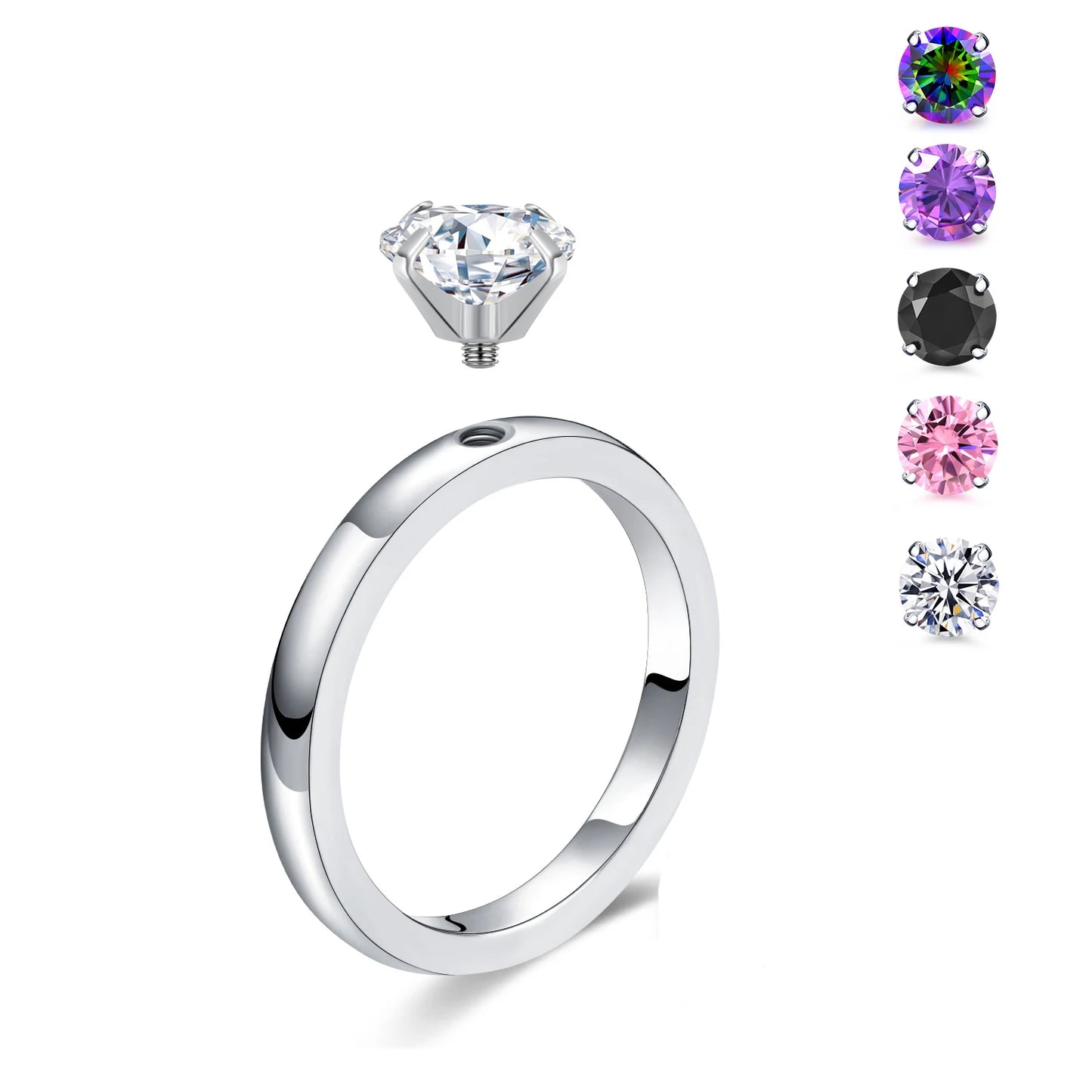 Solitaire  Stainless Steel Rings Interchangeable Cubic Zirconia