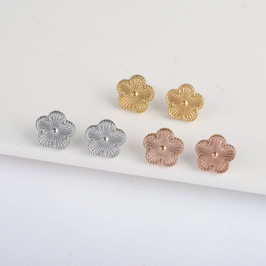 EJ High-Quality Stainless Steel Five-Leaf Flower Clover Studs Earrings