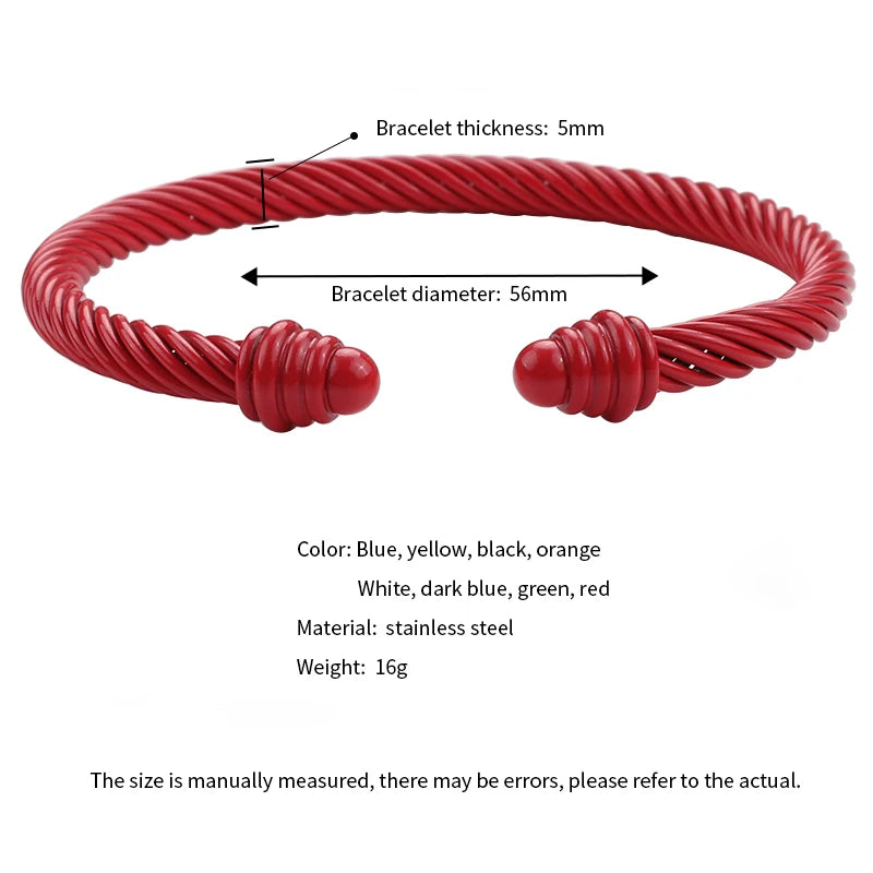 New Trend European American Style Colorful Stainless Steel Twisted Hemp Rope Open Bracelet