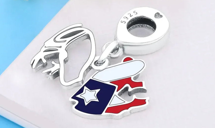 Original Pan Charms Bracelet 925 Sterling Silver Puerto Rico Frog Shape Flag