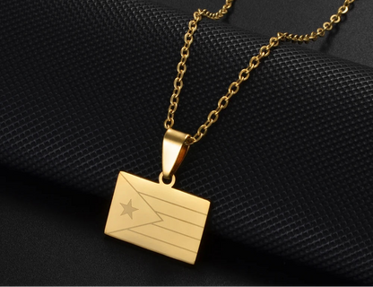 Heart Rectangle Puerto Rico Flag Pendant Necklaces