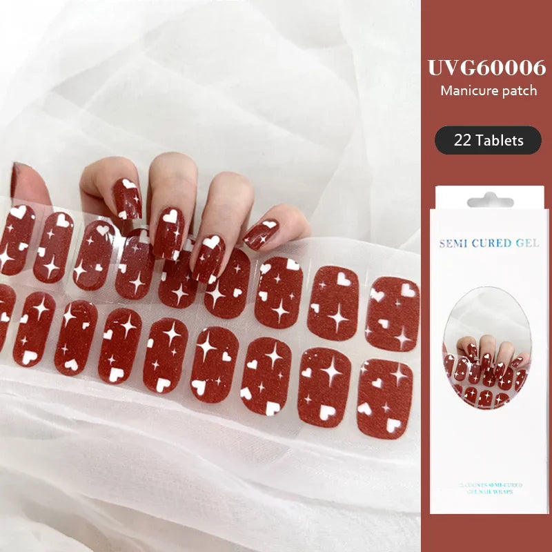 Strips Semi-cured Gel Nail Stickers Waterproof