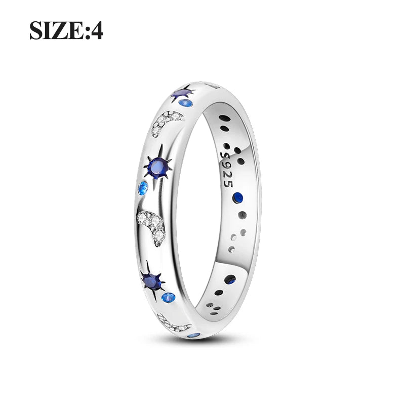 EJ 925 Sterling Silver Earrings Ring Set Sparkling Star Hoops Earrings