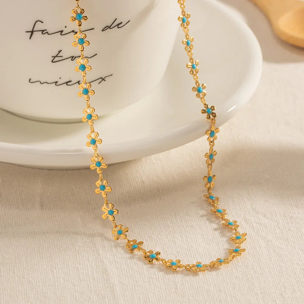 Gold Plated/ Stainless Steel Waterproof Flower Chain Jewelry Set