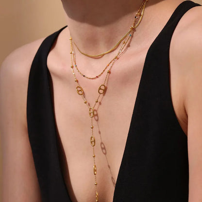 Stainless Steel Long Necklace Trendy Pig Nose Style Y Shape Drop Pendant