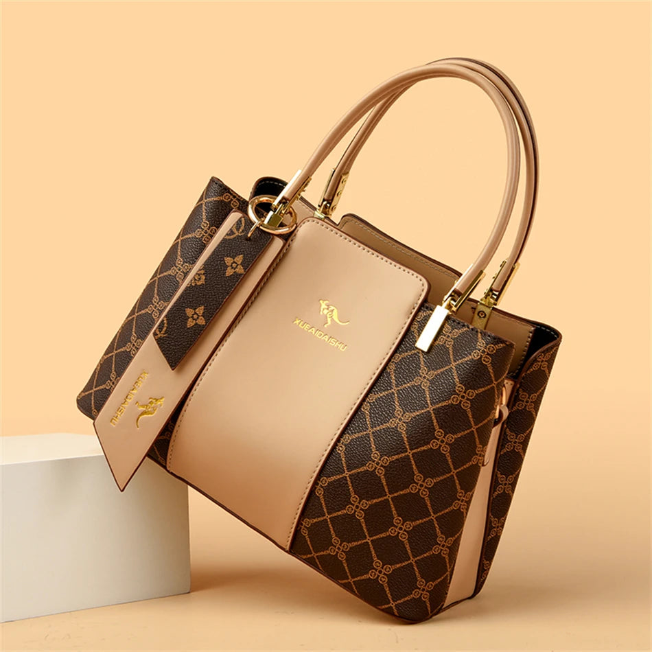 Luxury Handbag Fashion Print Large Capacity Soft Leather