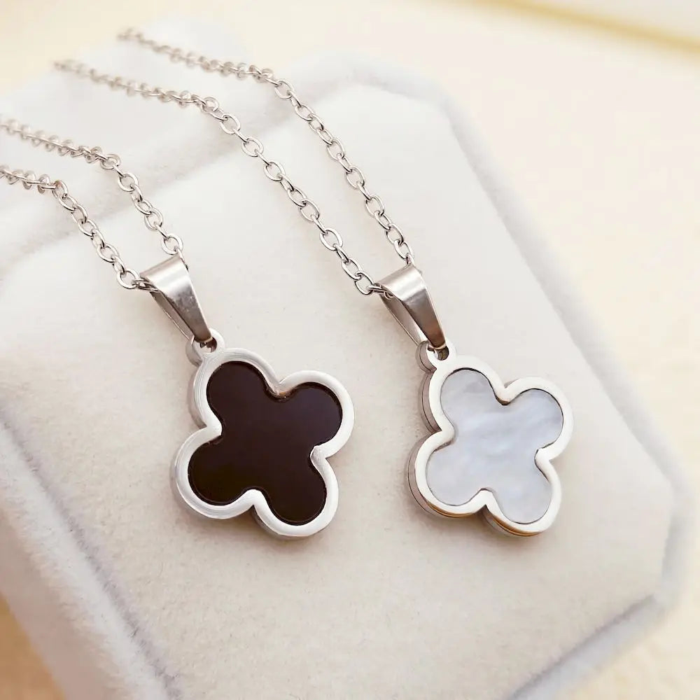 Moon Black/White Flower Pendant Necklaces
