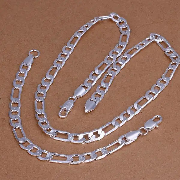Fine 925 Sterling Silver 18K Gold 6MM Geometry Bracelets Neckalce Set