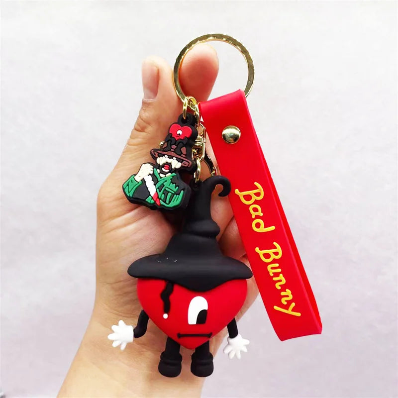 Cute Bad Bunny Heart Keychain Keyring